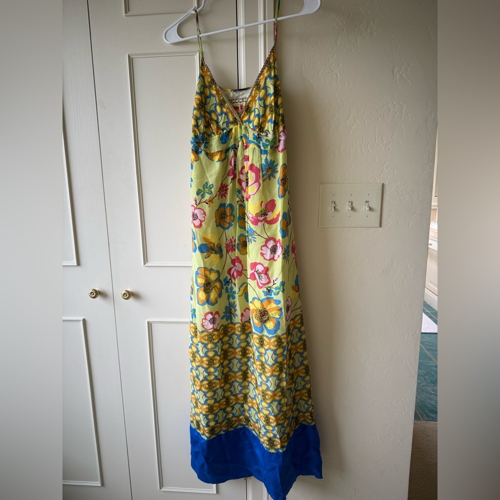 Johnny Was Silk Babydoll Multicolor Maxi Floral Dress Size M